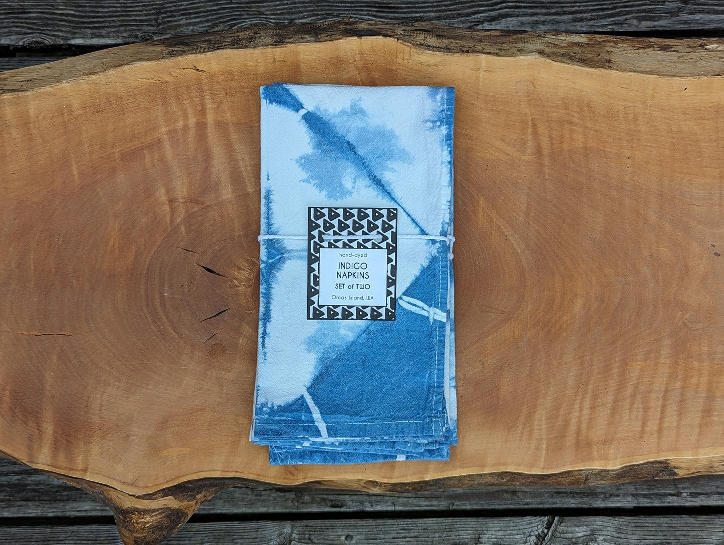 Pyramidal Napkins - Indigo-Dyed Cotton Flour Sack Napkins, Set of 2