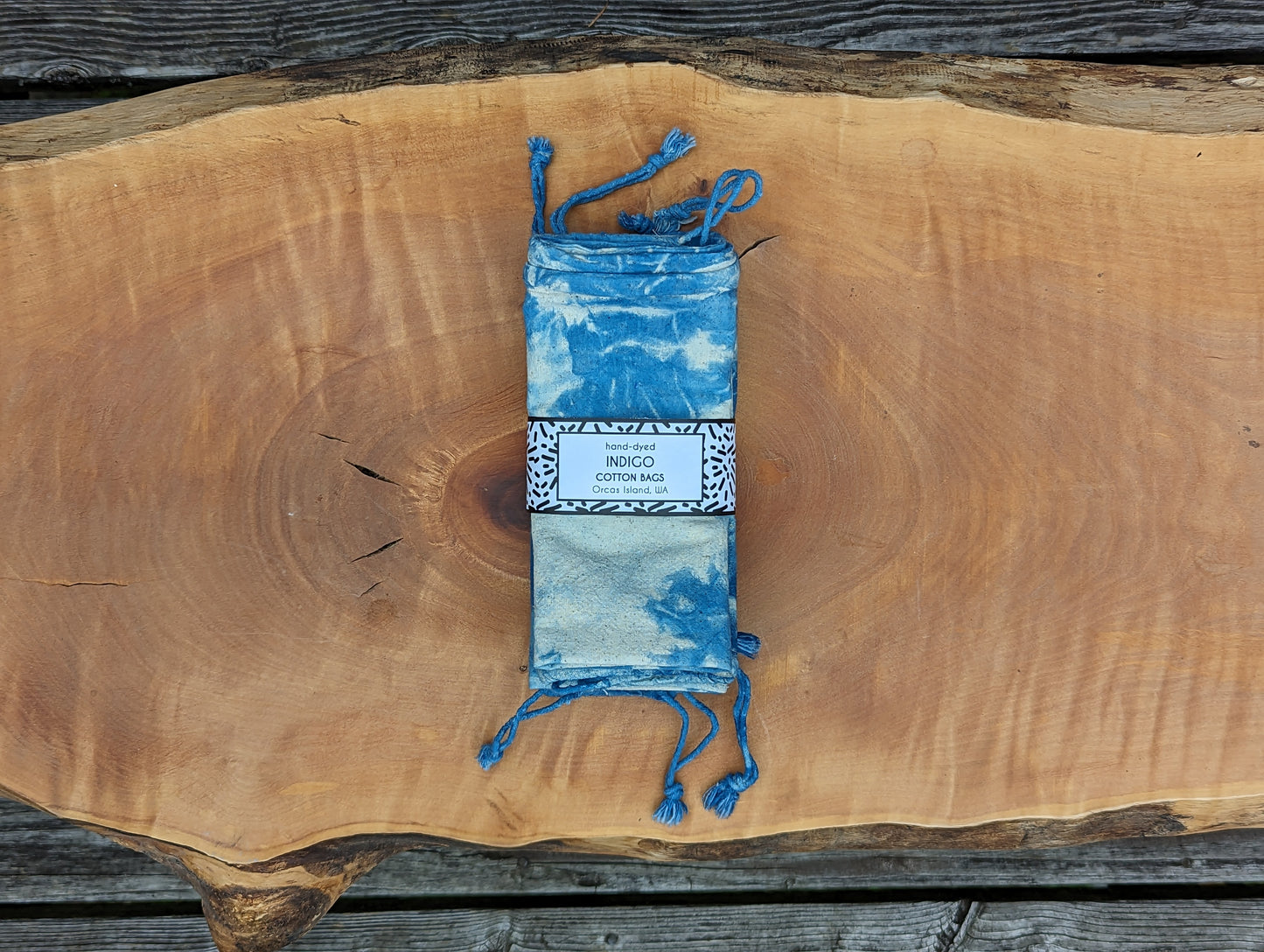 Gift Bags - Indigo-Dyed Flour Sack Cotton Gift & Produce Bags, Set of 4