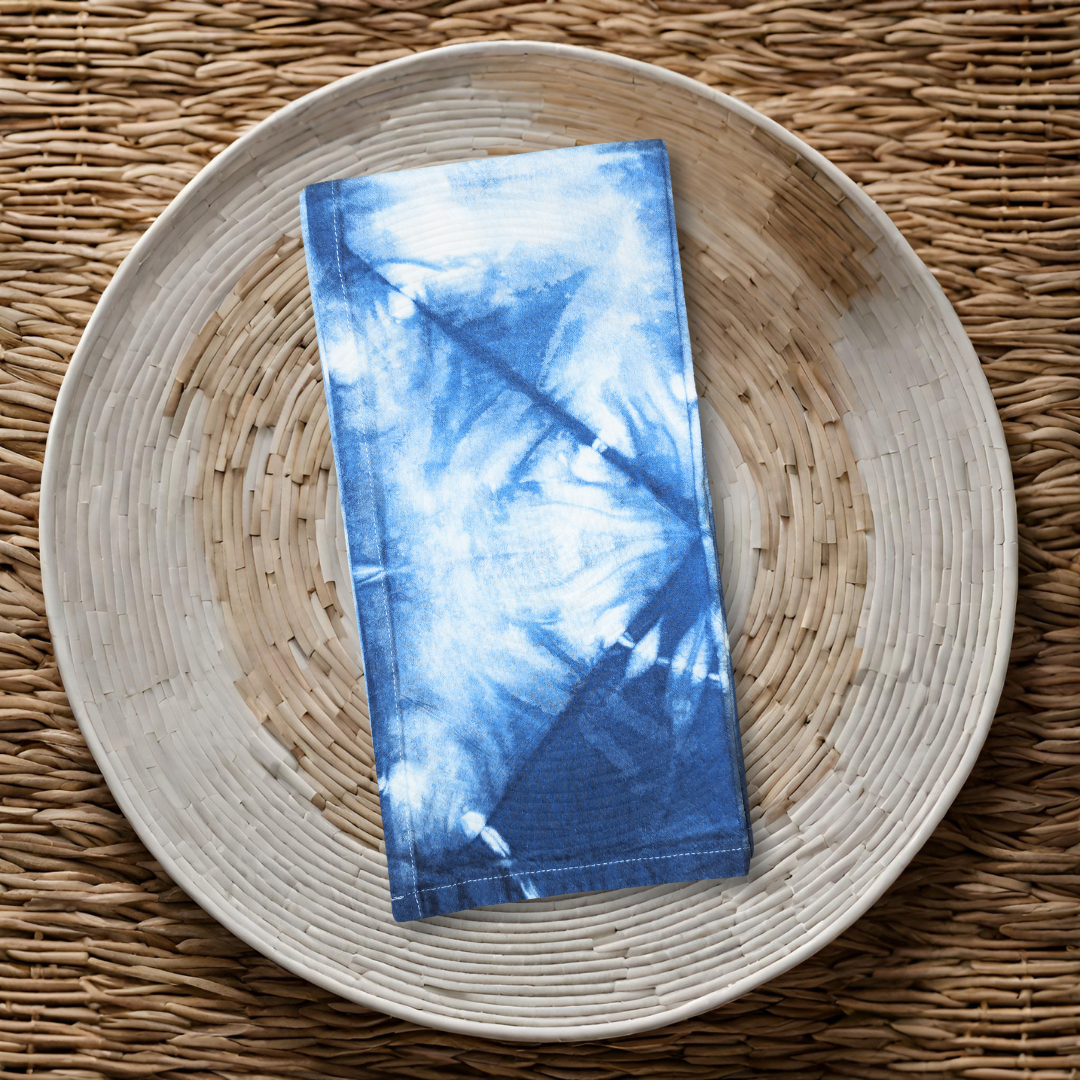 Pyramidal Napkins - Indigo-Dyed Cotton Flour Sack Napkins, Set of 2