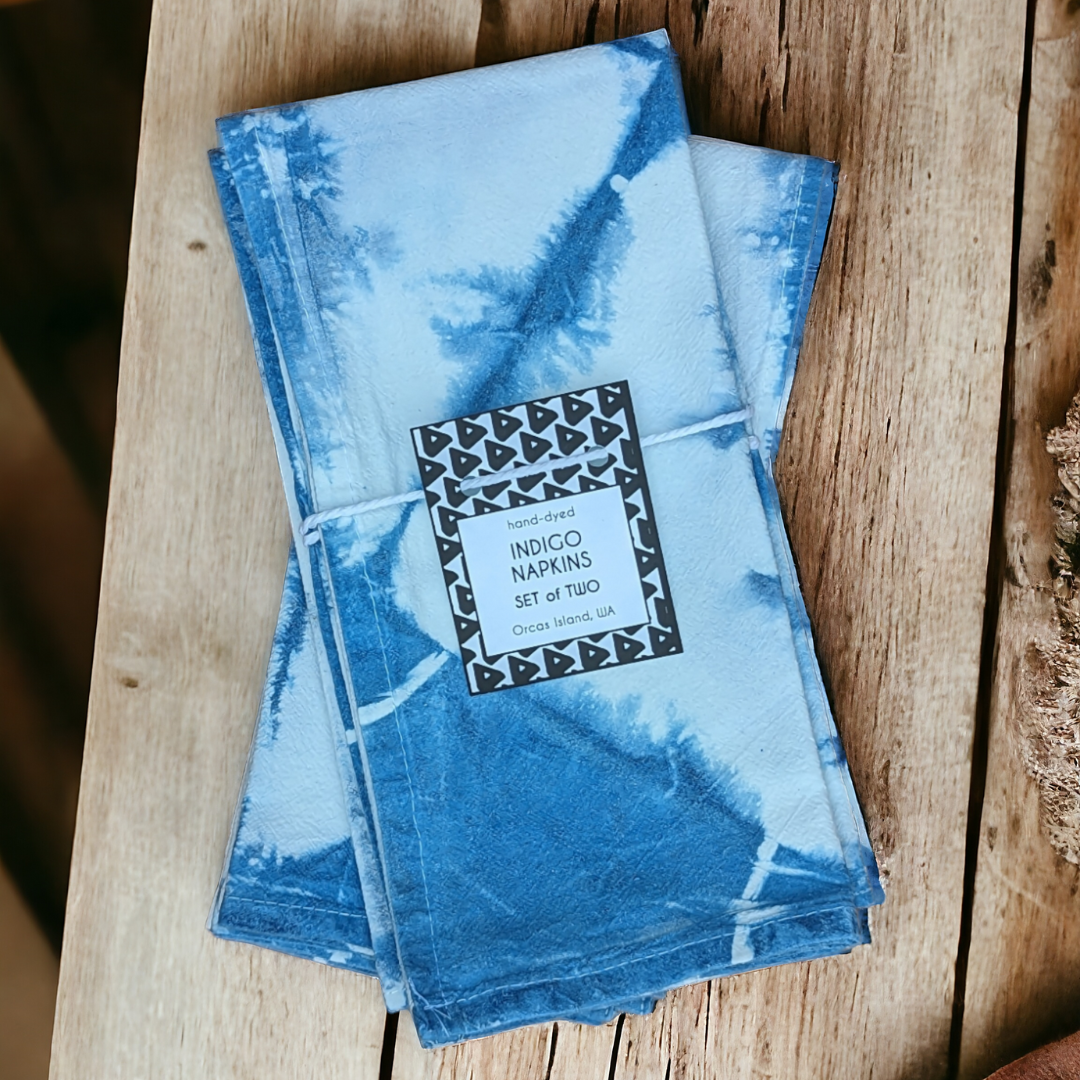 Pyramidal Napkins - Indigo-Dyed Cotton Flour Sack Napkins, Set of 2