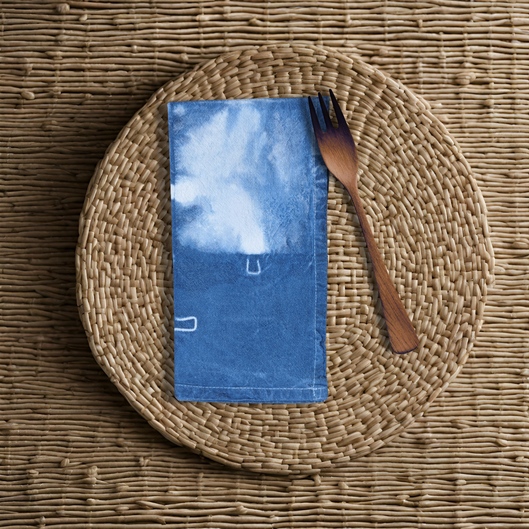 Clothes Pin Napkins - Indigo-Dyed Cotton Flour Sack Napkins, Set of 2