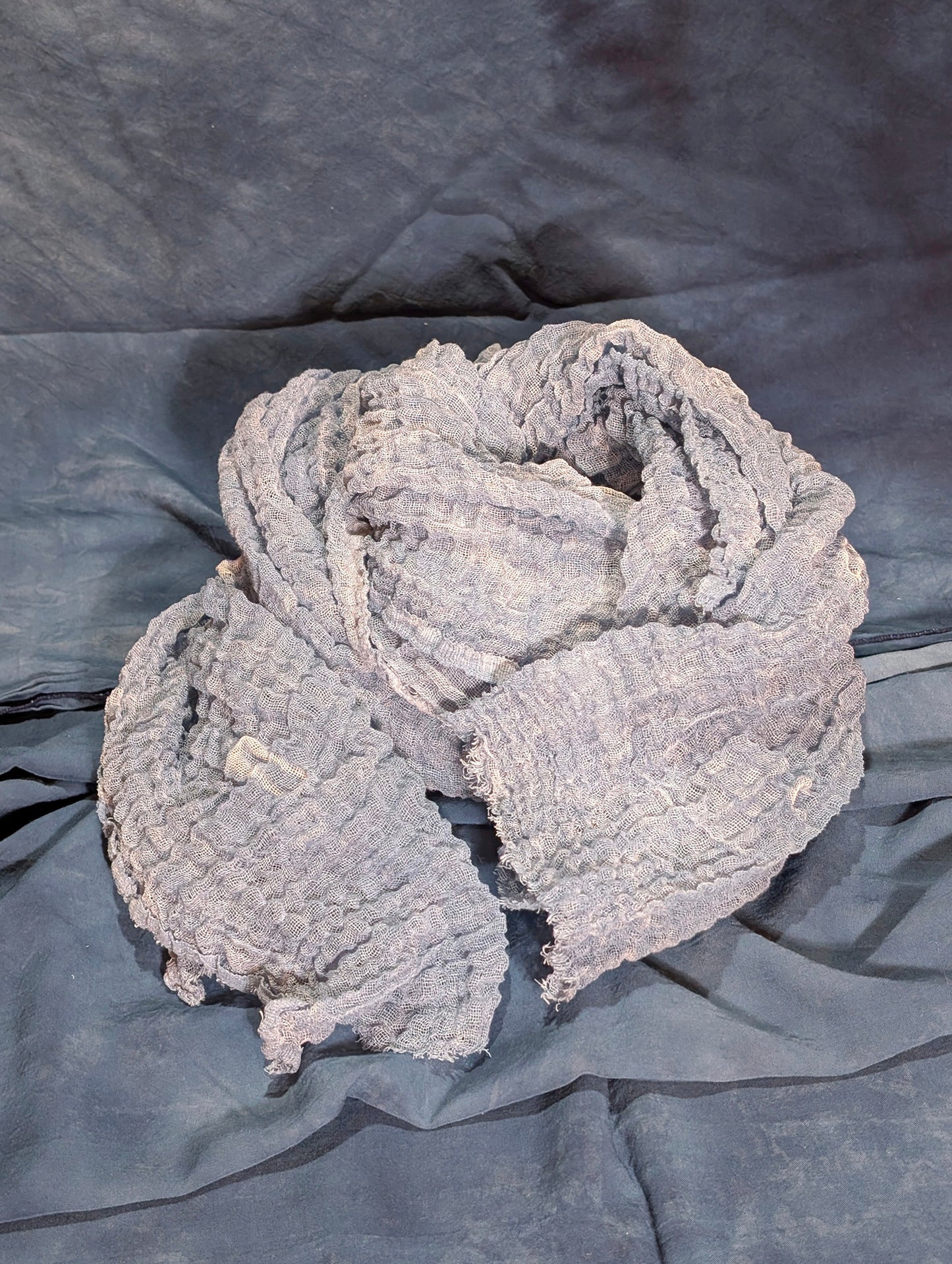 Loose Weave Scarf - Indigo-Dyed Cotton - Clothes Pin