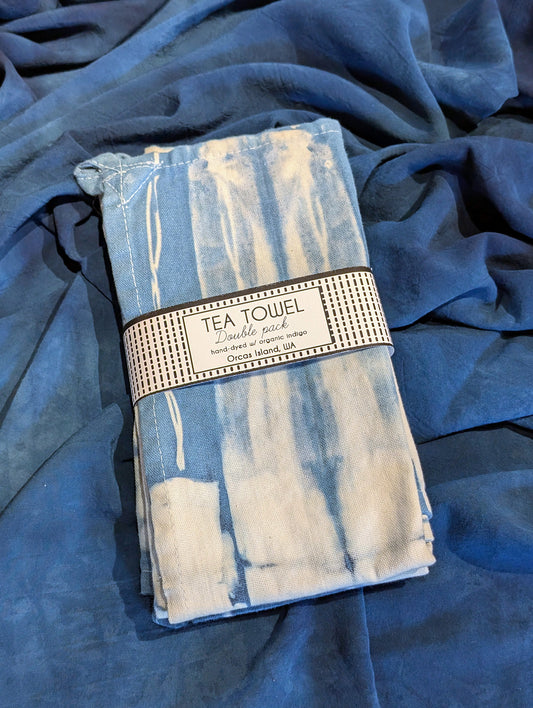 Tea Towel Double Pack - Indigo-Dyed Cotton Kitchen Towels - Striped