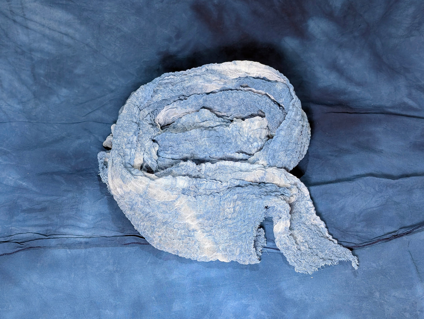 Loose Weave Scarf - Indigo-Dyed Cotton - Diamondback